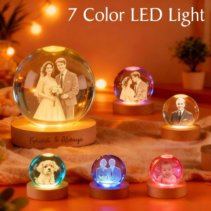 Personalized 3D Photo Crystal Ball for Mom, Custom Engraved Picture Lamp, Color Changing Crystal Globe for Family, Pets, Couples, Babies, Memorial, Birthday, Anniversary (Circle)