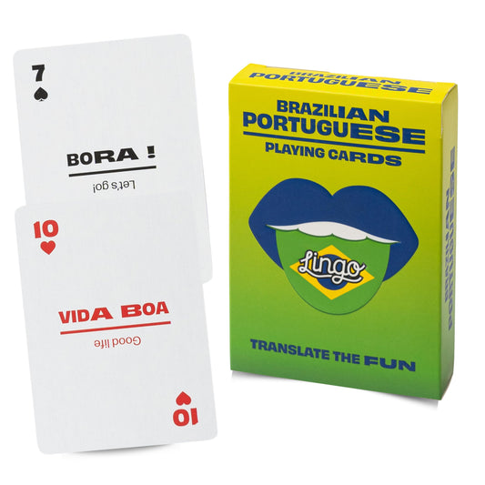 Brazilian Portuguese Lingo Playing Cards | Travel Flashcards | Learn Brazilian Vocabulary in A Fun & Easy Way | 52 Essential Translations