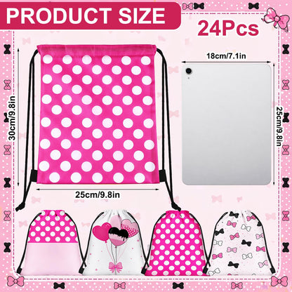 Aliceset 24 Pcs Cartoon Mouse Drawstring Bags Cartoon Birthday Party Favor Gift Goodie Treat Candy Bags Present Double Sided Gift Bag for Mice Birthday Baby Shower, 9.8 x 9.8 Inch(Pink Mouse)