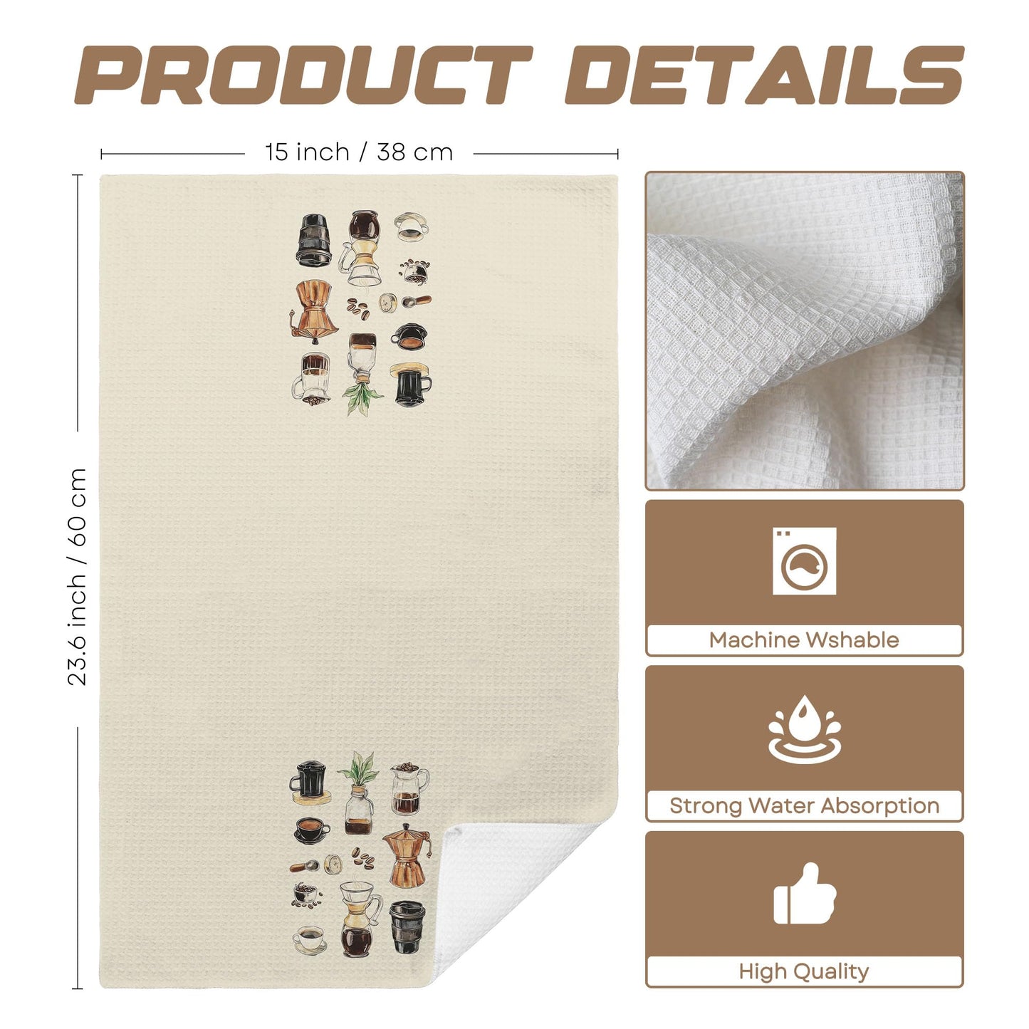 Cute Kitchen Towels - Coffee Bar Illustration with Pour Over, Moka Pot & Cups, Absorbent Dish Towels for Kitchen, Barista-Style Tea Towel, Giftable Housewarming Gifts New Home - 16"x24"(237)
