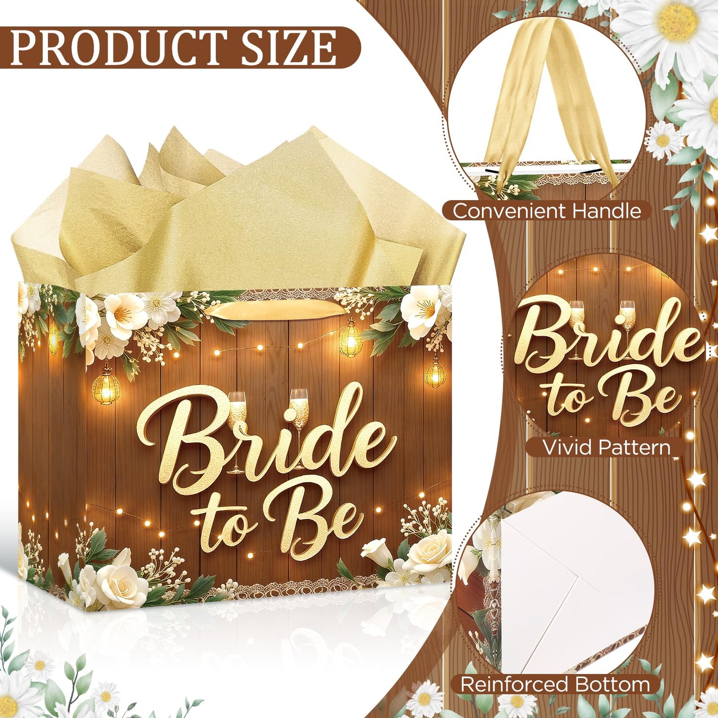 Woosytoo 1PC Brown Bride Gift Bag, Bridal Shower Gift Bags with Card and Tissue Paper, Bridal to Be Gift Wrapping Paper Bag for Bachelorette Engagement Wedding Shower Party Favor Bag