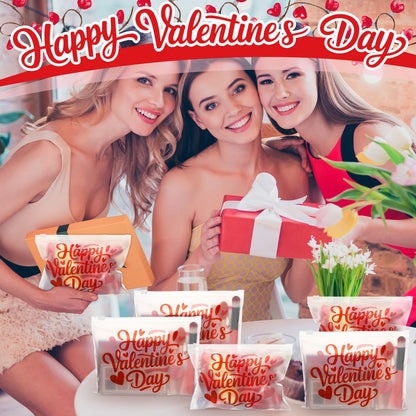 Kacctyen 150 Pack Happy Valentine's Day EVA Bags Bulk Galentine Reusable Clear Teacher Women Gift Pouches with Zipper Waterproof Bag for Candy Jewelry Bestie Galentine Gang Squad Party Supplies