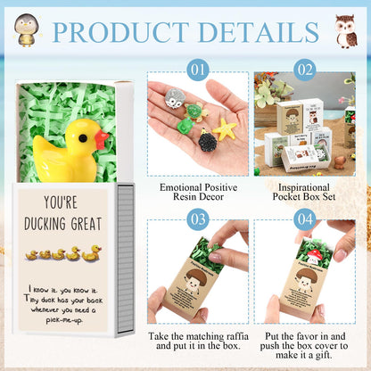 Soulchen 20 Set End of School Year Gift Mini Emotional Box Breathing Animals Inspirational Positive Support Gift for Employee Small Resin Animal Figurines with Pun Box for Teacher Nurse Office (Funny)