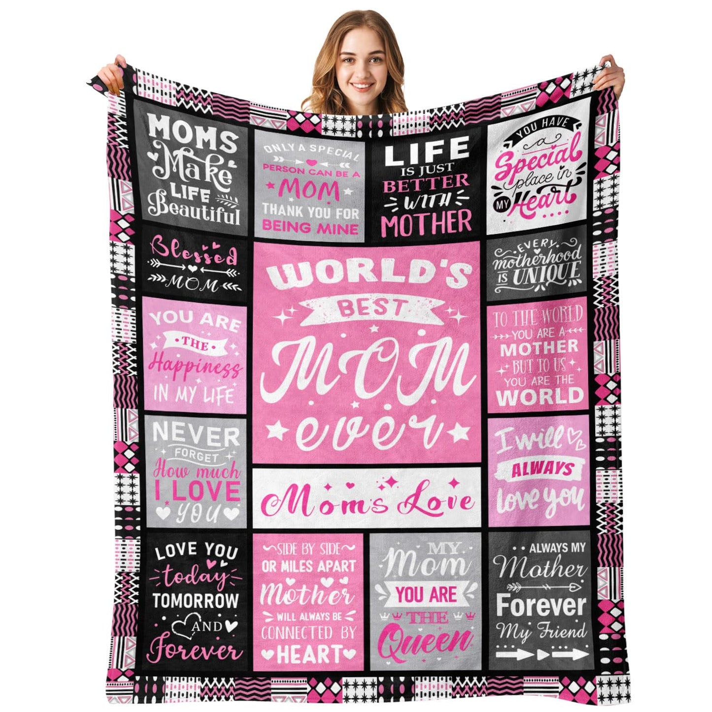 Moms Birthday Gifts from Daughter Son - Blanket Gifts for Mom - World's Best Mom Ever Gifts - Christmas Valentines Day Mothers Day Birthday Present for Moms - Mother Life Blanket 50"x60"
