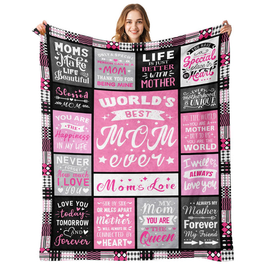 Moms Birthday Gifts from Daughter Son - Blanket Gifts for Mom - World's Best Mom Ever Gifts - Christmas Valentines Day Mothers Day Birthday Present for Moms - Mother Life Blanket 50"x60"