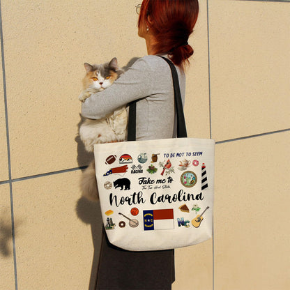 Take Me To North Carolina Tote Bag Reusable Grocery Bags Aesthetic Shopping Shoulder Handbag with Interior Pocket Lightweight & Washable Stylish North Carolina Travel Present for Women