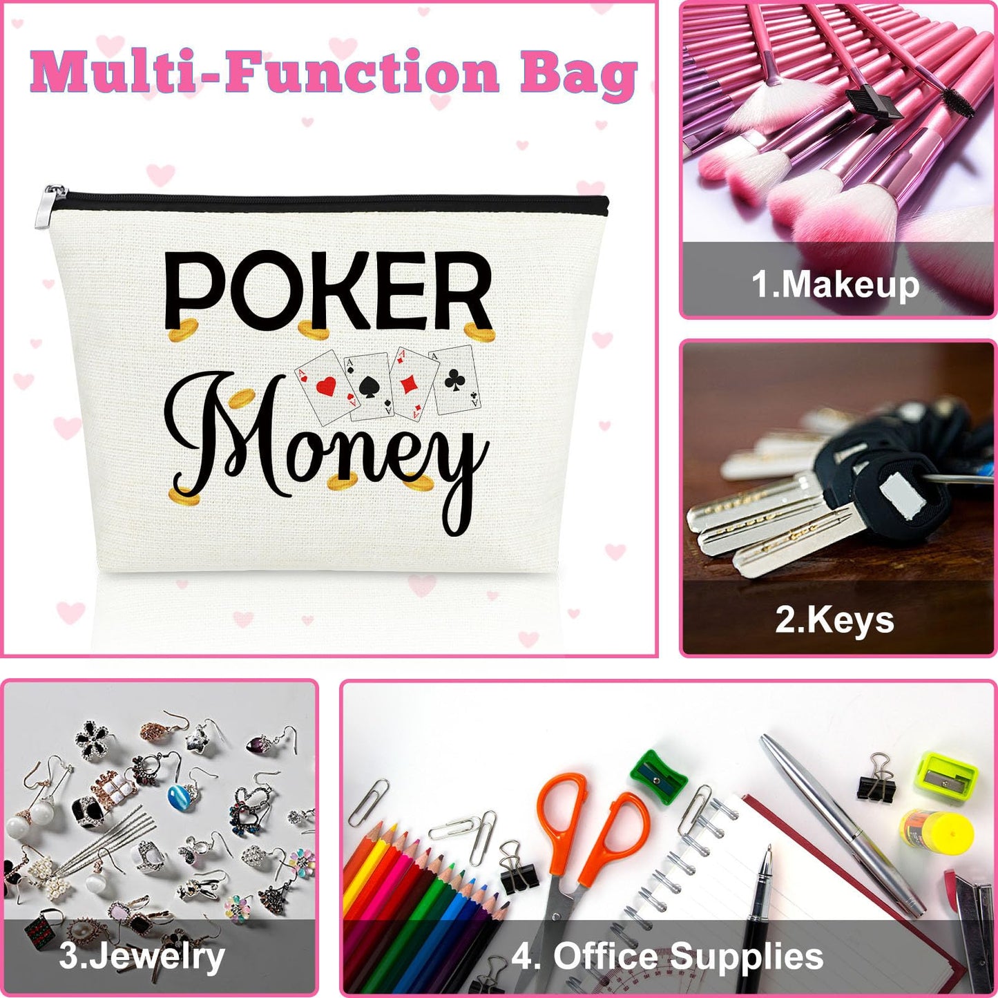 Mxrymvu Funny Casino Lover Gift Poker Money Cosmetic Bag for Women Gambler Makeup Bag Christmas Birthday Present for Gambler Friends Her Retirement Present for Grandma Travel Makeup Pouch