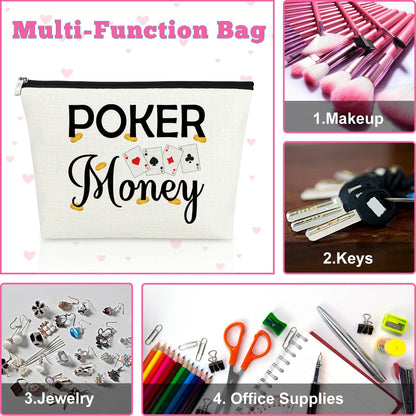 Mxrymvu Funny Casino Lover Gift Poker Money Cosmetic Bag for Women Gambler Makeup Bag Christmas Birthday Present for Gambler Friends Her Retirement Present for Grandma Travel Makeup Pouch