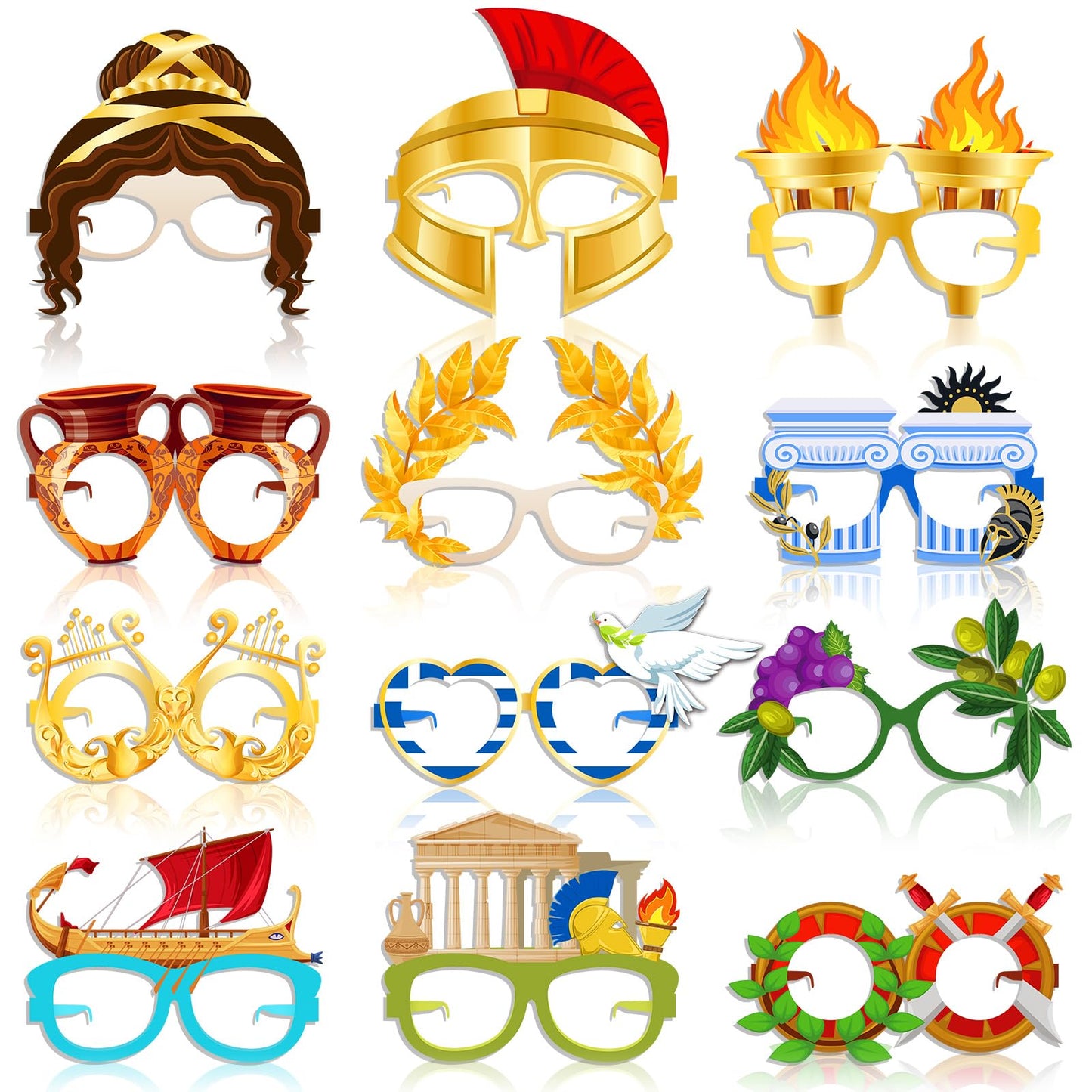 36 Pcs Greek Mythology Decor Ancient Greece Theme Eyeglasses Paper Glasses Frame Greece Photo Booth Props Greek Party Favors Toga Decorations for Greece God Birthday Party Supplies