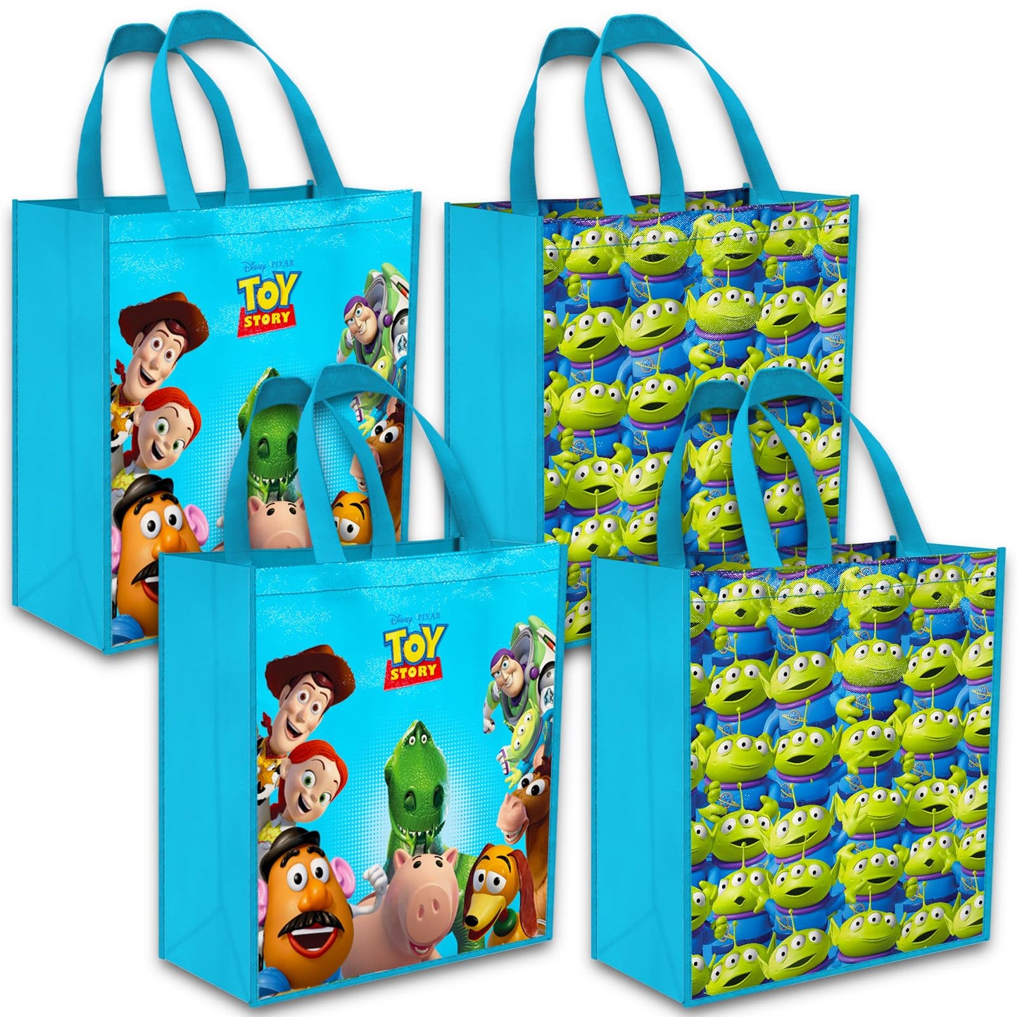 Disney Pixar Toy Story Reusable Tote Bags Set - Bundle of 4 Reusable Grocery Bags, Stickers, and More | Toy Story Large Bags