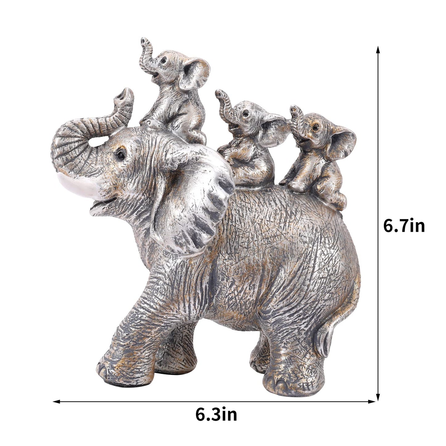 Cute Silver Elephant Statue Good Luck Elephant Carries Three Calves on Its Back Figurines Décor for Shelf Good Gifts for Women Decoration for Living Room, Bedroom, Office