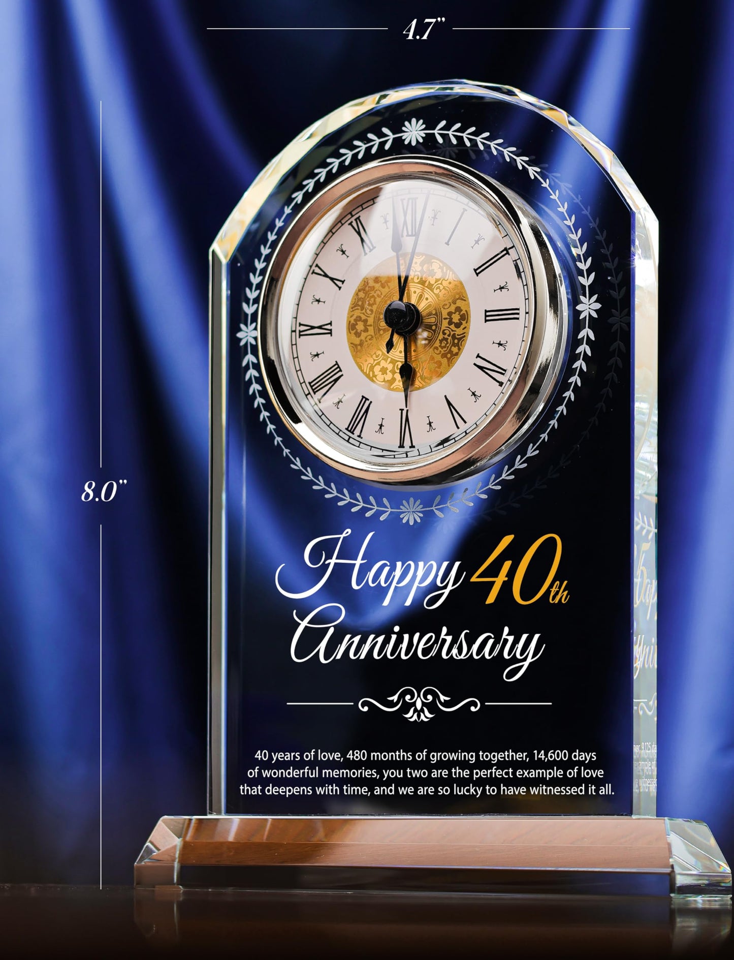 40th Wedding Anniversary Crystal Quartz Clock,40 Years of Marriage Gift,Happy Ruby Anniversary Decoration Gift,for Parents,Grandparents,Couple