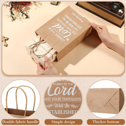 Chiisong 100 Pcs Christian Gift Bags, Fathers Day Religious Bible Verse Treat Bags with Handles Inspirational Church Scripture Bag for Women Wedding Baptism Birthday Party Favor(Kraft with White)