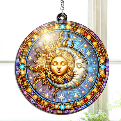 OASSIE Spiritual Gifts for Men Women - Double Layered Hanging Suncatcher 6 in - Sun and Moon Decorations, Birthday Gifts for Mom Dad Family, Friend, Celestial Boho Home Décor