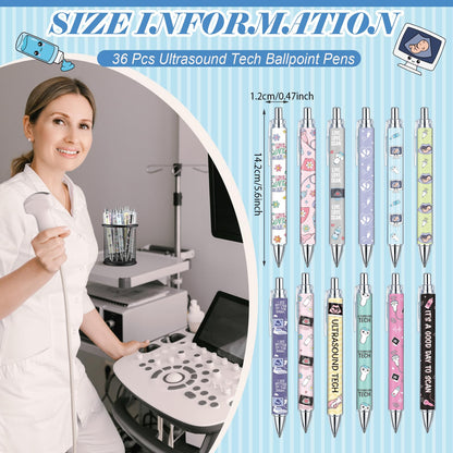 Gueevin 36 Pcs Ultrasound Tech Ballpoint Pens, Sonographer Appreciation Gifts, 1.0mm Black Ink Pens with Ultrasound Graphics, Graduation Staff Week Holiday Gifts for Sonographers