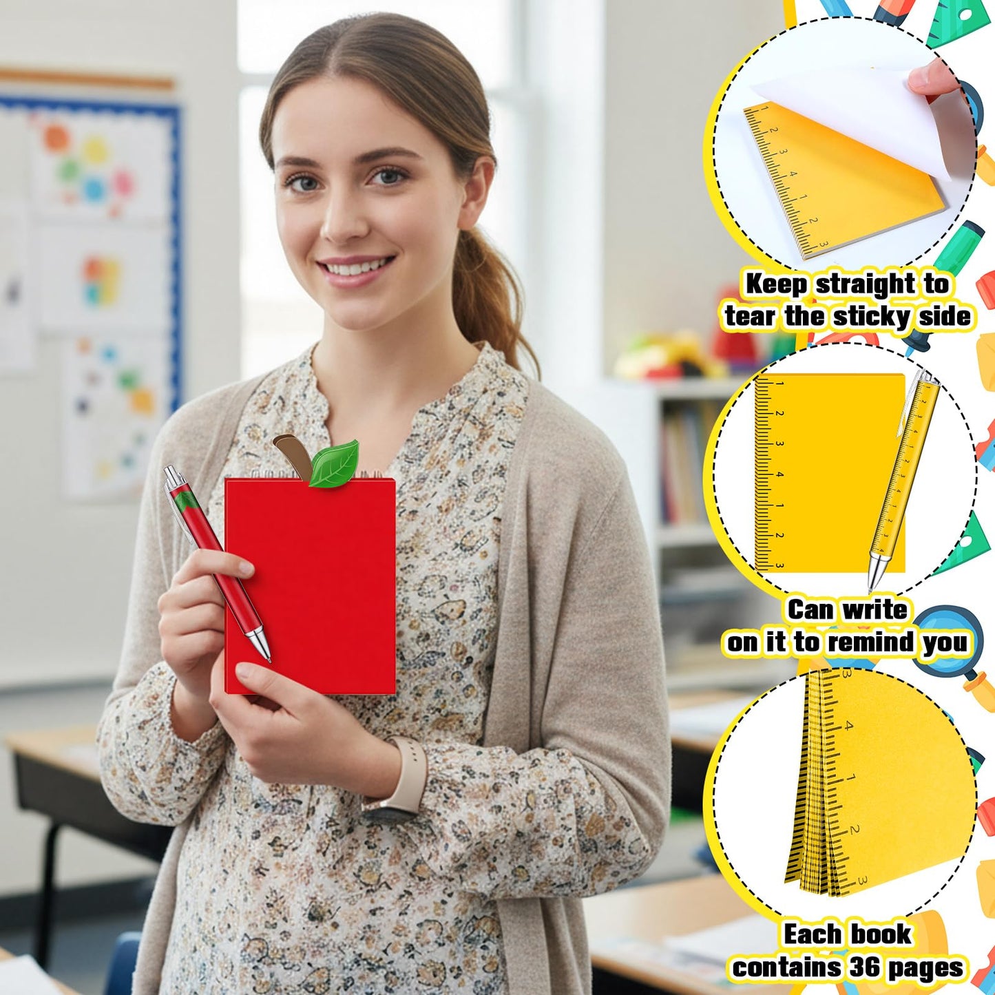 Eaasty 48 Pcs End of Year Teacher Gifts Bulk Cute Composition Notepads and Ballpoint Pens with Ribbon Inspirational Back to School Thank You Gifts for Teacher, Student, Staff, Coworker