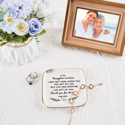Daughter in Law Gifts from Mother in Law - Jewelry Dish Tay for Daughter in Law Birthday Christmas Valentines Mother's Day Wedding Gift for Daughter in Law - Thank You for Loving My Son
