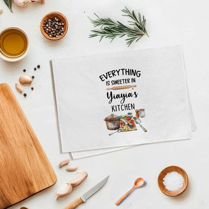 Yiayia Gifts for Grandma Kitchen Towels, Christmas Mothers Day Birthday Gifts for Yiayia from Grandkids Hand Towel, Everything is Sweeter in Yiayia's Kitchen Decorative Tea Dish Towels, 16x24in