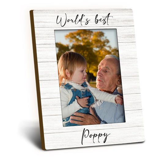 Poppy Gifts Picture Frame 4x6, Grandpa Wooden Picture Frame, Christmas Fathers Day Birthday Gift for Poppys from Grandkids, World's Best Poppy Decorative Photo Frames for Table Desk Decor