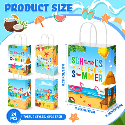 Yexiya 24 Pcs Summer Party Gift Bags Beach Themed Paper Treat Bags with Handles Candy Treat Paper Handbag for Birthday Parties, Summer Vacations, Weddings, Baby Showers Beach and Pool Celebrations
