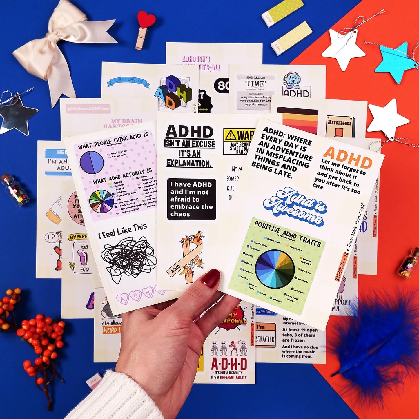 BulbaCraft 100Pcs Funny ADHD Stickers for Water Bottles, Laptops - ADHD Gifts for Adults, Gifts for Women & Men