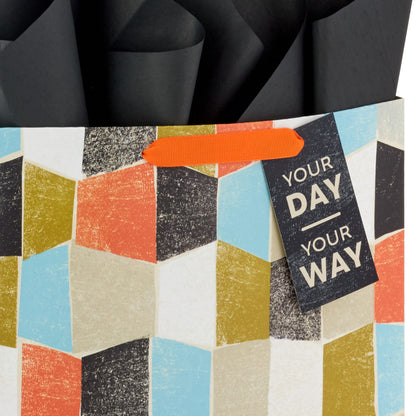 Hallmark Wrap 13" Large Gift Bag with Tissue Paper, 130, Orange, Blue, Green, Black