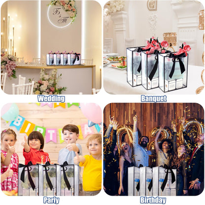 GAWBYET 24 Pcs Clear Plastic Gift Bags with Handles, Reusable Party Favor Bags With ribbons and cards for Mother's Day, Birthday, Wedding,Bachelorette Party,(7 x 10 x 3.15 Inch)