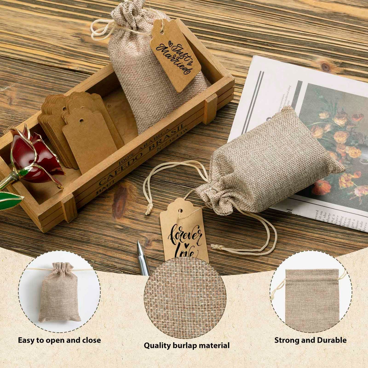 flowsac 25PCS Burlap Gift Bags With Drawstring, 4x6 Small Party Favor Gift Bags, Burlap Linen Sacks Bags for Christmas, Party, Jewelry Pouches, Festival, Birthday, DIY Craft
