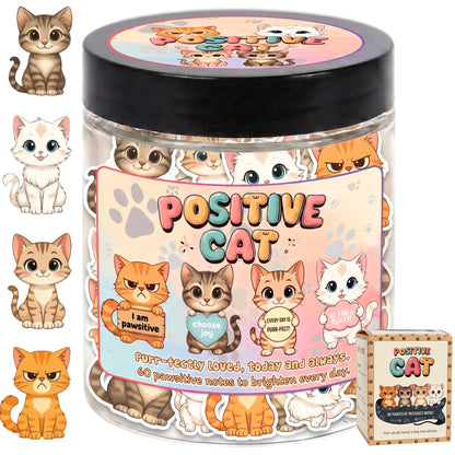 Positive Cat Jar with 60 Daily Affirmation Cards, Emotional Support Gift, Cute Kitty Decor, Cat Themed Gifts for Women, Inspirational Gifts for Cat Lovers
