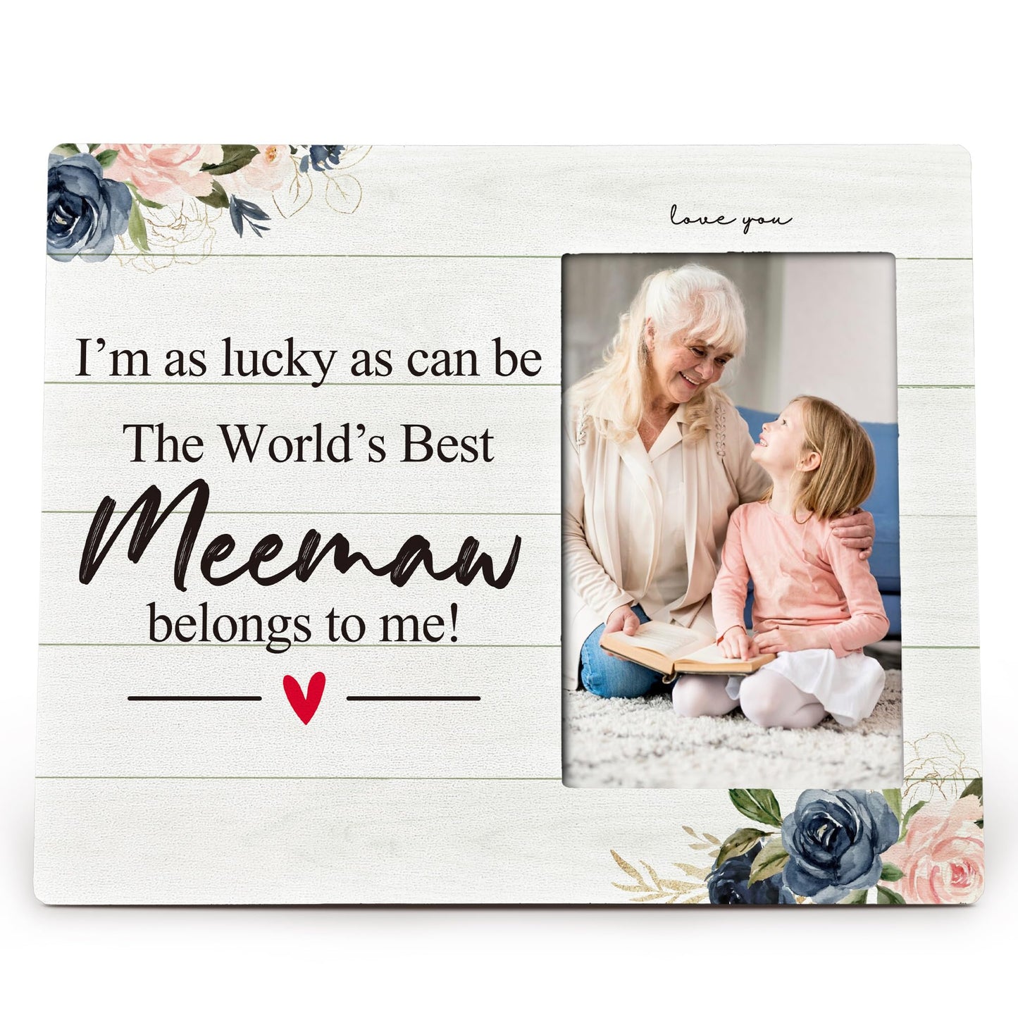 Meemaw Gifts 4X6 Picture Photo Frames, I Am As Lucky As Can Be The Best Meemaw Belong To Me Wood Photo Frame, Meemaw Christmas Birthday Mother’S Day Gift Picture Frame for Wall Tabletop Display