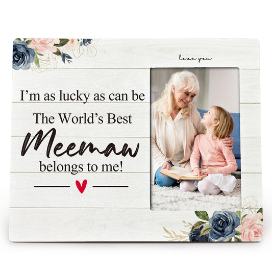 Meemaw Gifts 4X6 Picture Photo Frames, I Am As Lucky As Can Be The Best Meemaw Belong To Me Wood Photo Frame, Meemaw Christmas Birthday Mother’S Day Gift Picture Frame for Wall Tabletop Display