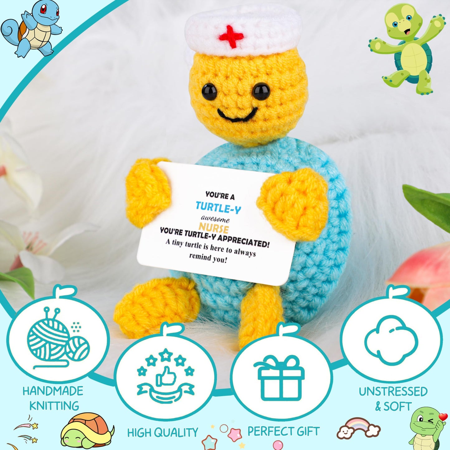 JoycuFF Nurse Graduation Gifts - Funny Turtle Nurses Appreciation Gifts for Women Men Thank You Nurse Week Gift Graduation Gift Handmade Emotional Positive Nurses Crochet