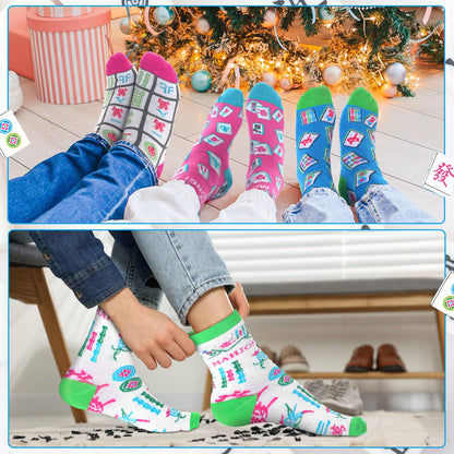 Shihanee 16/12 /8 Pair of Mahjong Socks for Women Funny Mah Jong Themed Socks with Classic Patterns Gifts for Mahjong Lovers