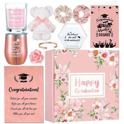 Sieral 11 Pcs Masters Graduation Gifts Set for Her Includes Notebook Tumbler Cup Candle Bracelet Ceramic Jewelry Dish Card and More Master Degree Inspirational Grad Gift for Daughter Sister Friend
