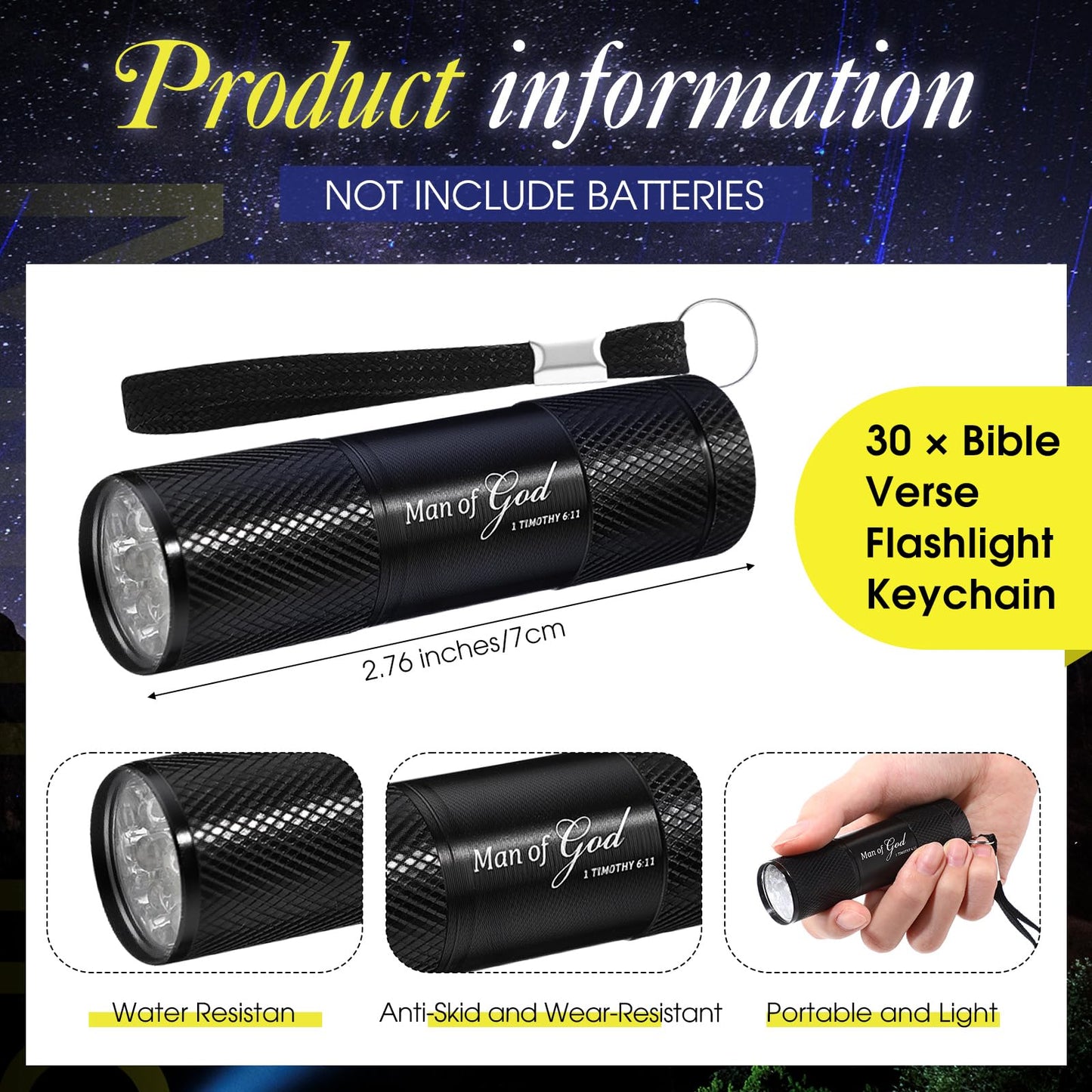 Coume 30 Sets Man of God Fathers Day Pocket Flashlight Gifts for Church Small Pocket Light Bible Verse Cards Motivational Quote Card and Organza Bags Thank You Gifts for Dad Husband Paster