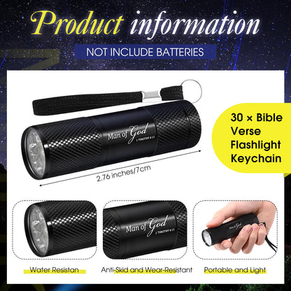 Coume 30 Sets Man of God Fathers Day Pocket Flashlight Gifts for Church Small Pocket Light Bible Verse Cards Motivational Quote Card and Organza Bags Thank You Gifts for Dad Husband Paster