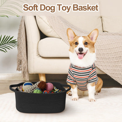 Black Basket for Gifts, Woven Gift Baskets Empty, Cotton Rope Storage Bin for Organizing, Cute Cat Dog Kids Toy Box, Decorative Baby Nursery Closet Organizer, Wicker Easter Basket with Handle
