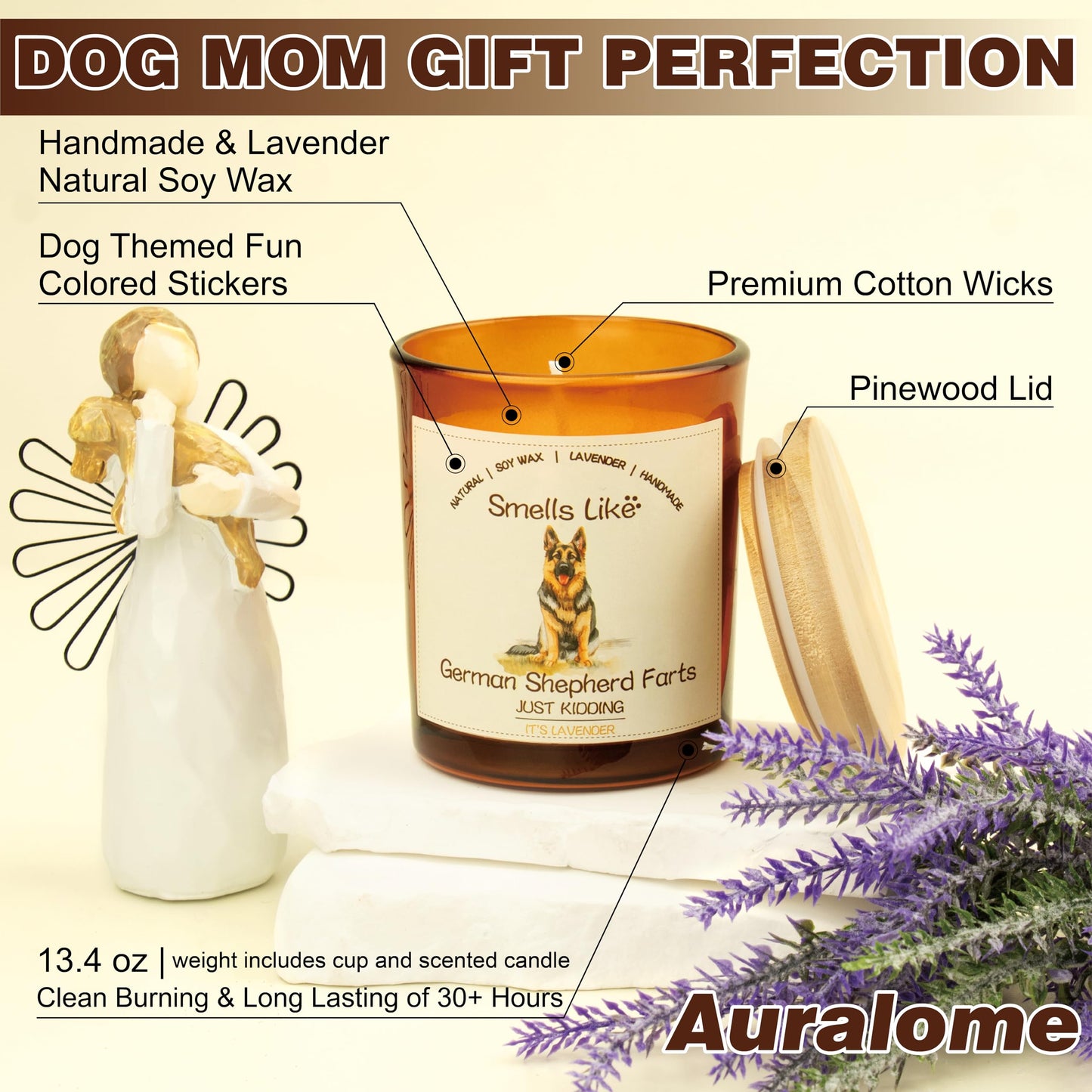 German Shepherd Gifts for Women - Dog Mom Candles Lavender Natural Dog Farts Candles Pet Friendly Safe Scented Candle Themed Gifts for Women Soy Wax Present Idea for Pet Lovers Decor