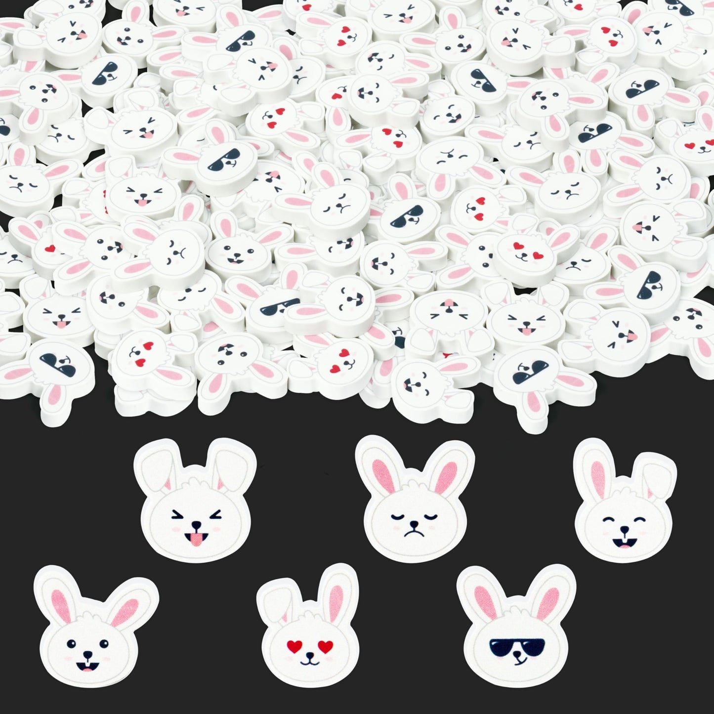 Easter Bunny Mini Erasers for Kids - 60Pcs Spring Gifts Easter Rabbit Pencil Erasers Cute Rabbit Ears Face 3D Puzzle Desk Pet Stationery for Classroom Reward Basket Stuffers Birthday Party