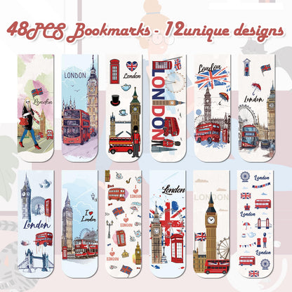 Wxiben London Magnetic Bookmark Gifts - 48PCS British Magnetic Bookmarks UK England Travel Book Marks Magnets Page Marker Clip for Women Travel Students Teacher Reading London Lover Souvenirs Gift