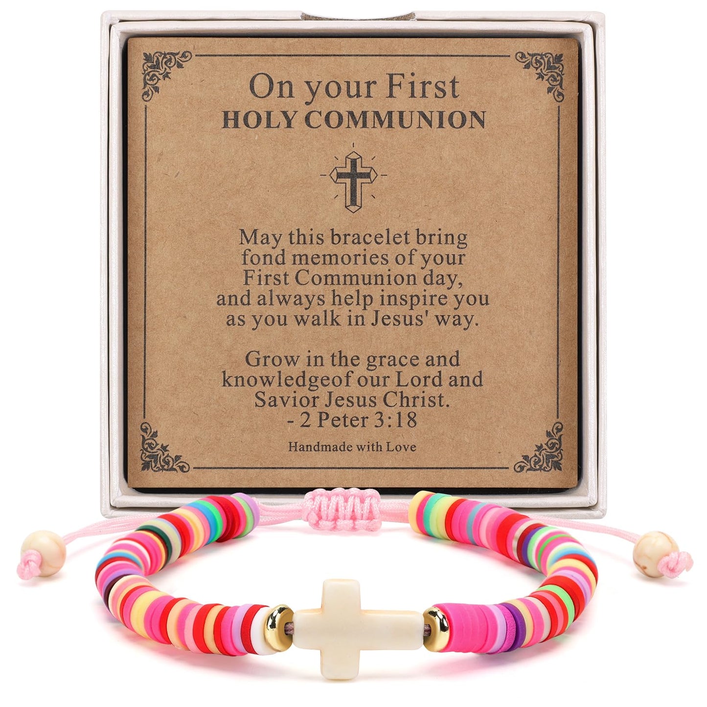 Christian Gifts for Girls - Colorful Cross Bracelet Gift Box Set with Scripture Card, Faith Gift for Birthday, Baptism, First Communion, Confirmation, Easter & Christmas