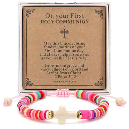 Christian Gifts for Girls - Colorful Cross Bracelet Gift Box Set with Scripture Card, Faith Gift for Birthday, Baptism, First Communion, Confirmation, Easter & Christmas