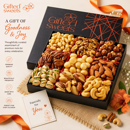 Nuts Gift Box - 9 Variety - Gourmet Nut Gift Basket - Healthy Nut Gift Tray - Holiday Premiun Gourmet Nuts