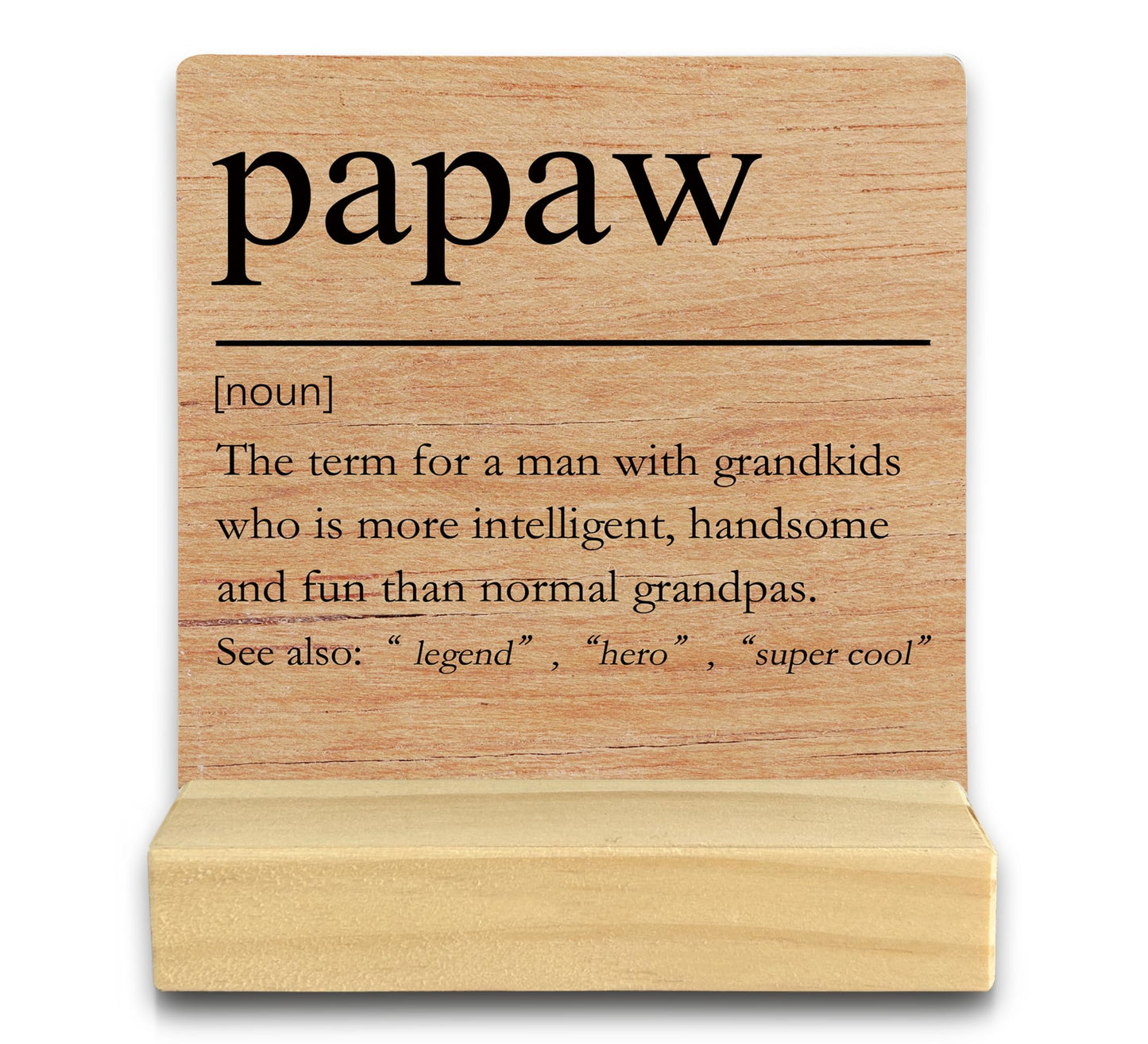 QASHWEY Papaw Gifts Desk Decor, Gifts for Papaws Grandpa, Papaws Gift for Grandpa Fathers Day, Grandpa Papa Gift Wood Table Signs, Papaw Definition Wooden Plaque with Wooden Stand for Room Home