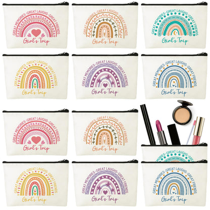 Sweetude 12 Pcs Girls Trip Gifts Favors Girls Weekend Gifts Rainbow Makeup Bag Portable Zipper Toiletry Cosmetic Bags Bachelorette Travel Pouch for Women Friendship Bestie Party Favors