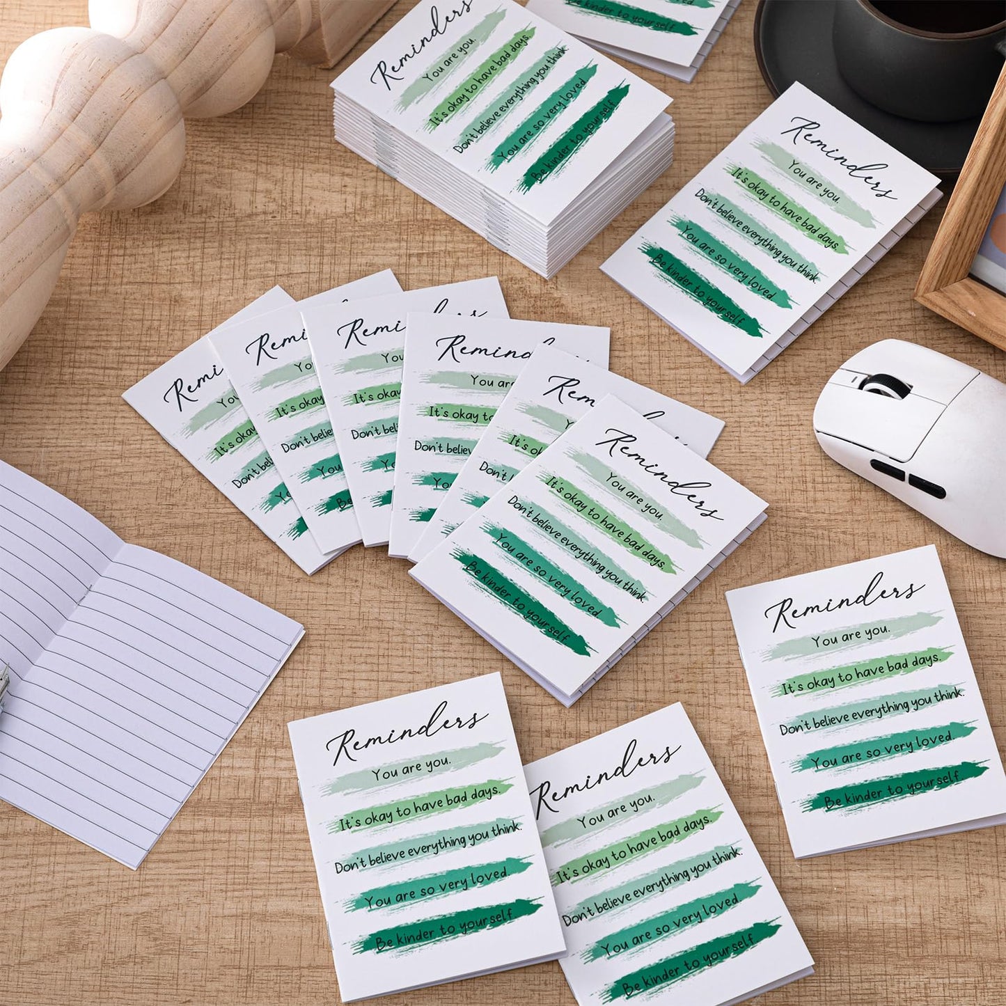 Eaasty 50 Pcs Mental Health Awareness Gifts Bulk Inspirational Little Reminders Green Ribbon Mental Health Journal Mini Notebook Employee Appreciation Gifts for Coworkers Staff Teacher Visitors