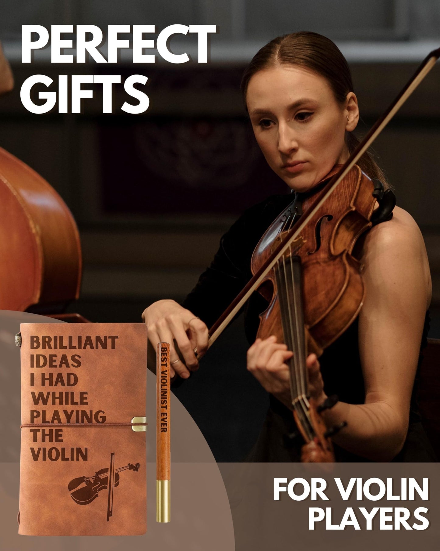 InnoBeta Violin Gifts for Men Women, Leather Journal Notebook 7x5 Inches for Violin Players, Violinists, Refillable Sketchbook, Travel Diary, Lined Planner for Birthday, Christmas