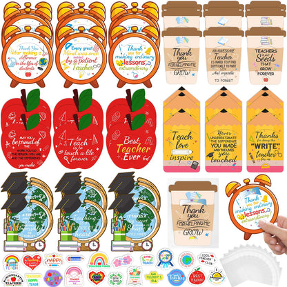 45Pcs 15 Styles Teacher Appreciation Gift Card Holders Bulk with 100 Styles Teacher Stickers–End of School Year Gifts Thank You Cards for Teachers Back to School or Teacher Appreciation Week Supplies