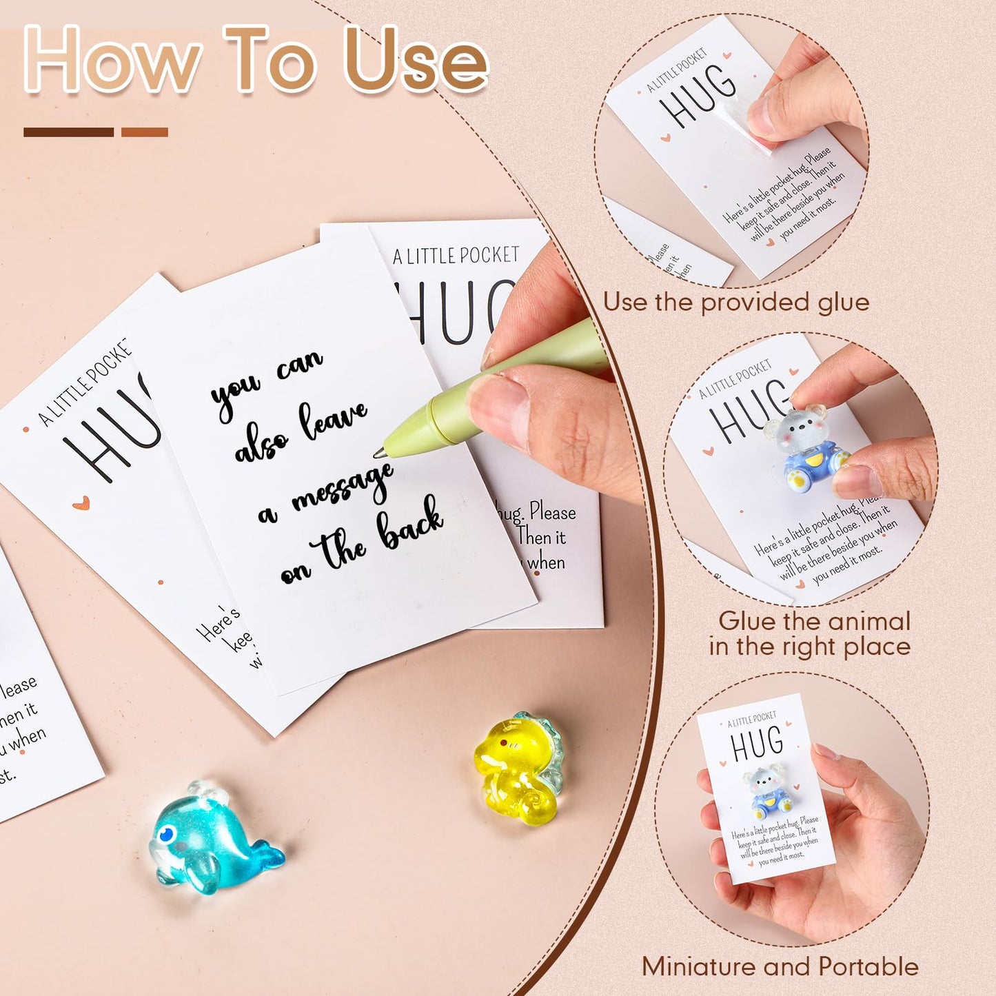 Wonderjune 9 Sets Pocket Hug Bulk Little Resin Animal Emotional Gifts with Positive Pocket Hug Card Appreciation Gifts for Classroom Graduation Teacher Nurse Friends Student(Cute Style)