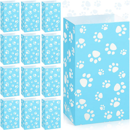 Blulu 36 Pack Dog Paw Gift Paper Bags Dog Paw Treat Goodie Bags Party Favors for Cat Pet Party Favor(Blue)